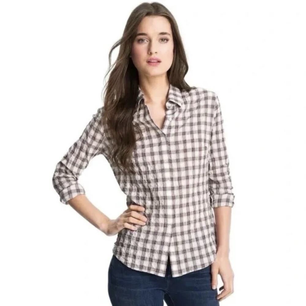 James Perse Plaid Fitted Button Up Shirt Size 2 (US M) Lightweight 100% Cotton